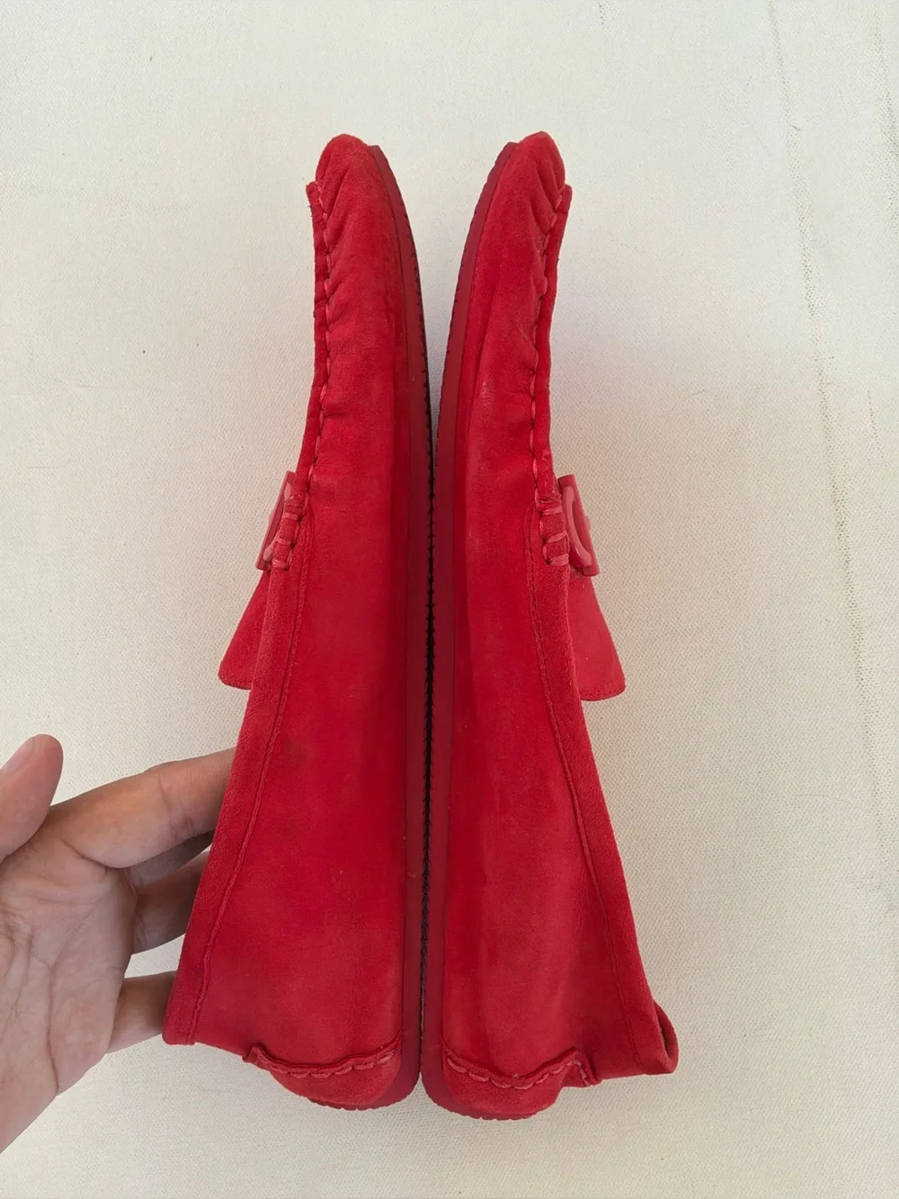 Cole Haan Red Suede Slip-On Loafers with Metal Bit